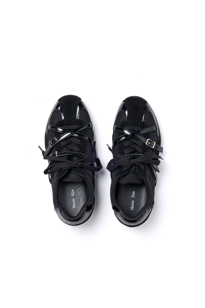 Matin Kim Cross Strap Suede Block Sneaker — Black