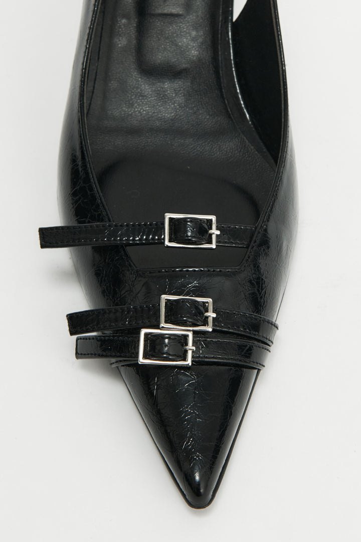 KIMMATIN Buckle Stiletto Sling Back Heels — Black