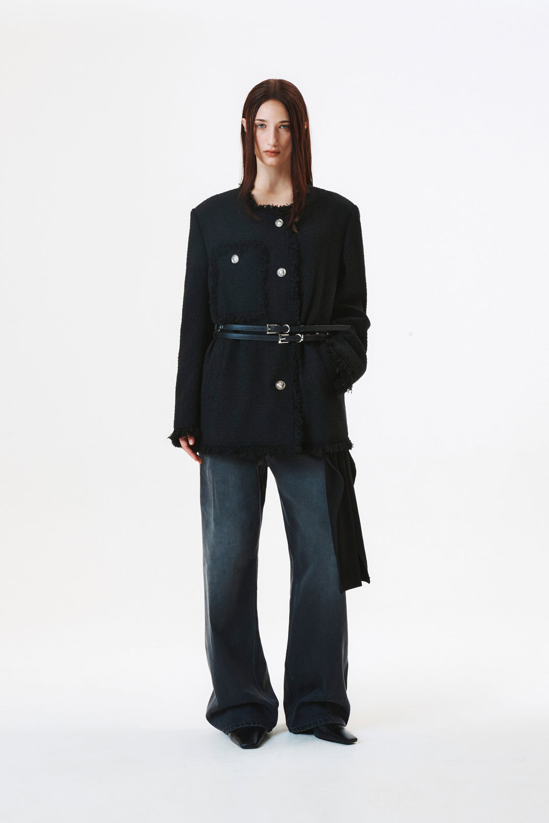 KIMMATIN Patch Pocket Tweed Jacket — Black