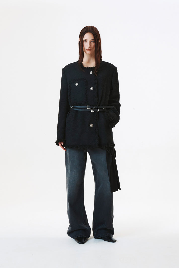 KIMMATIN Patch Pocket Tweed Jacket — Black