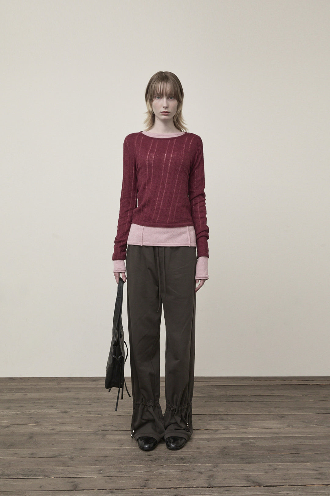 Matin Kim Diagonal Texture Knit Top — Burgundy