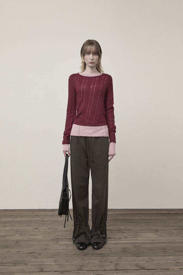Matin Kim Diagonal Texture Knit Top — Burgundy
