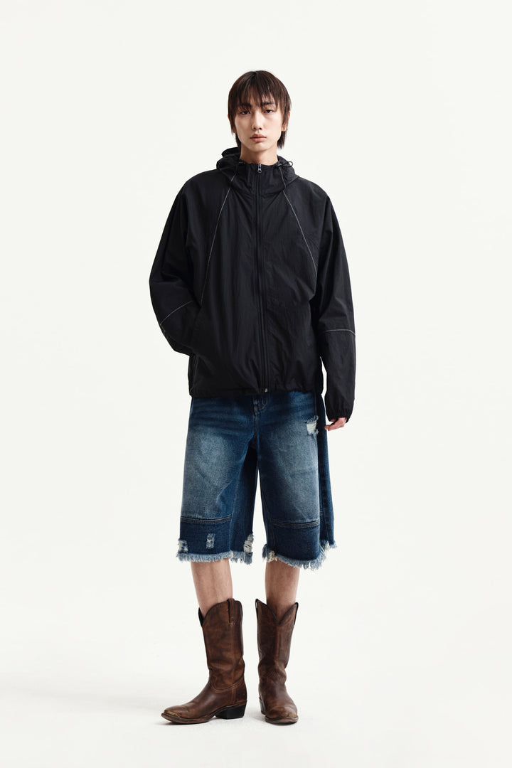 Matin Kim Back Logo Hoody Wind Breaker — Black
