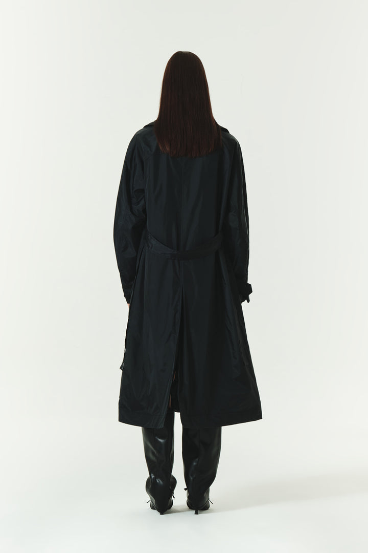 KIMMATIN Raglan Belted Nylon Trench Coat — Black