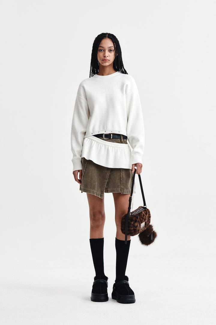 Matin Kim Detachable Skirt Knit Pullover — Ivory