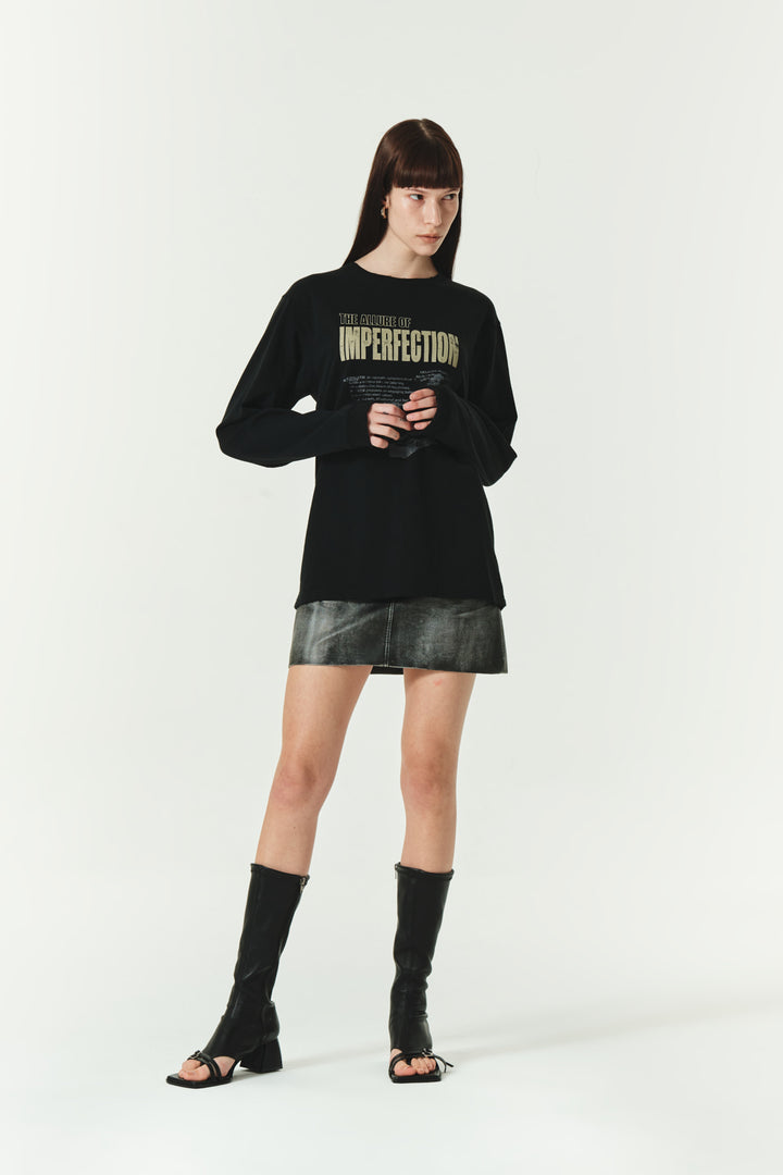 KIMMATIN Washed Printing Long Sleeve Top — Black