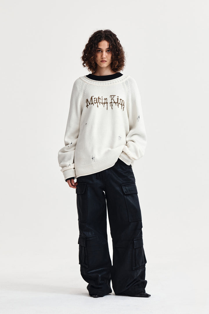 Matin Kim Two Way Off Shoulder Damage Pullover — Ivory