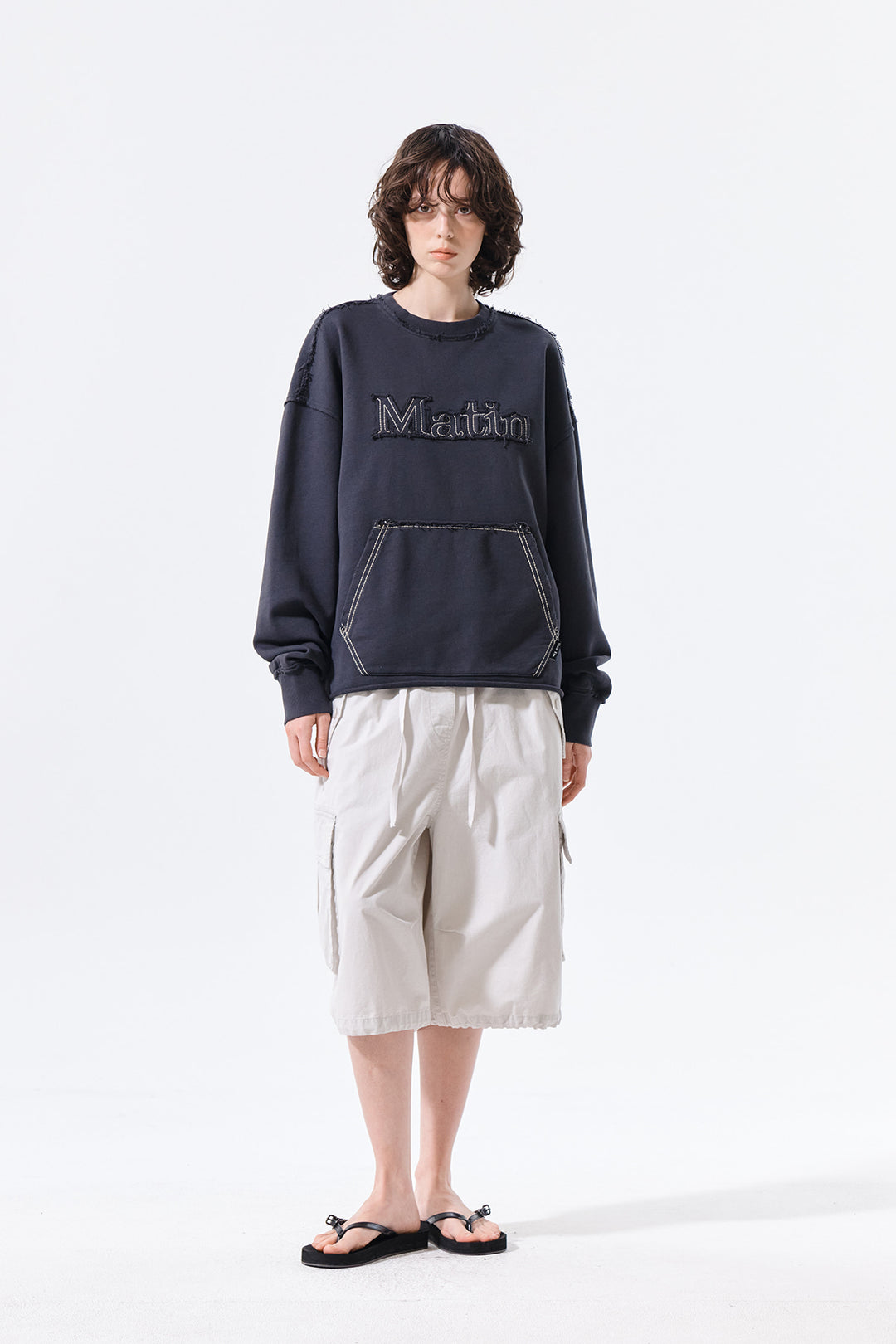 Matin Kim Raw Cut Applique Sweatshirt — Charcoal