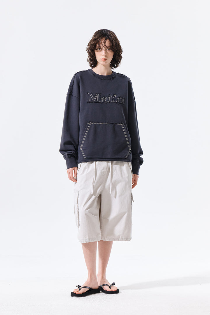 Matin Kim Raw Cut Applique Sweatshirt — Charcoal