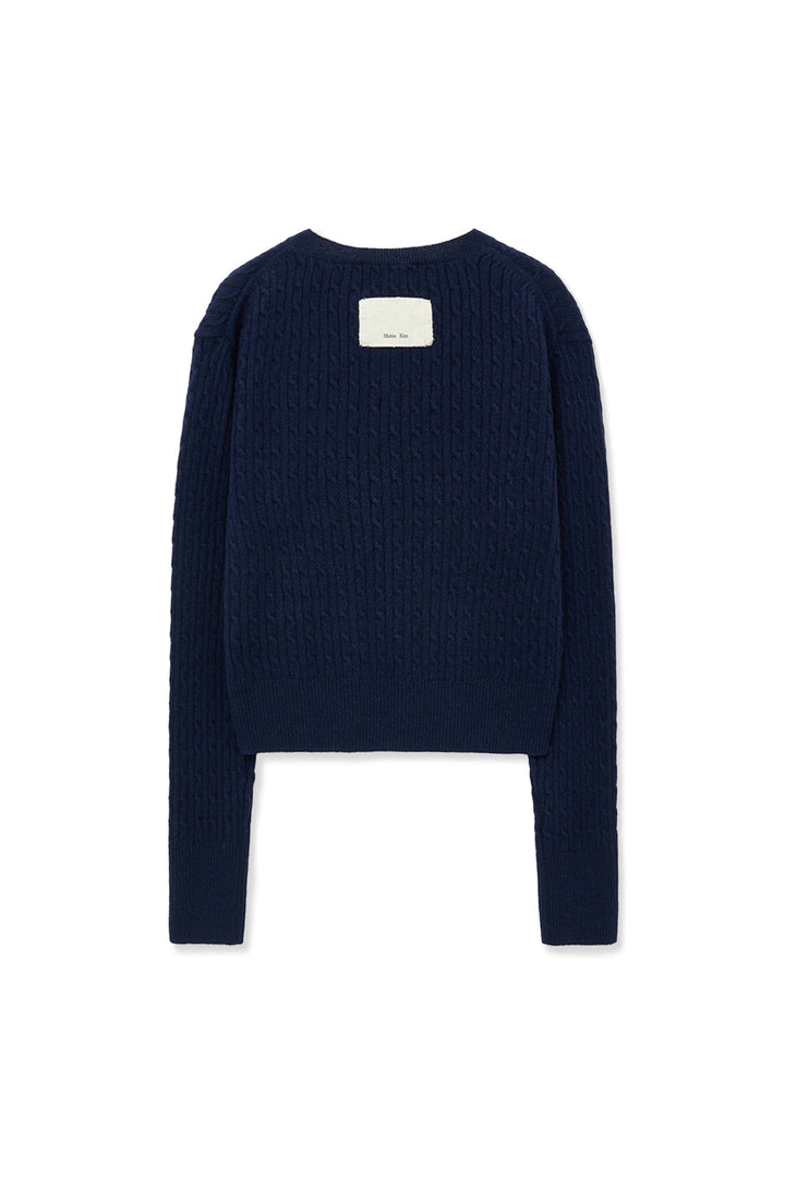 Matin Kim Shiny Cable Pullover — Navy blue