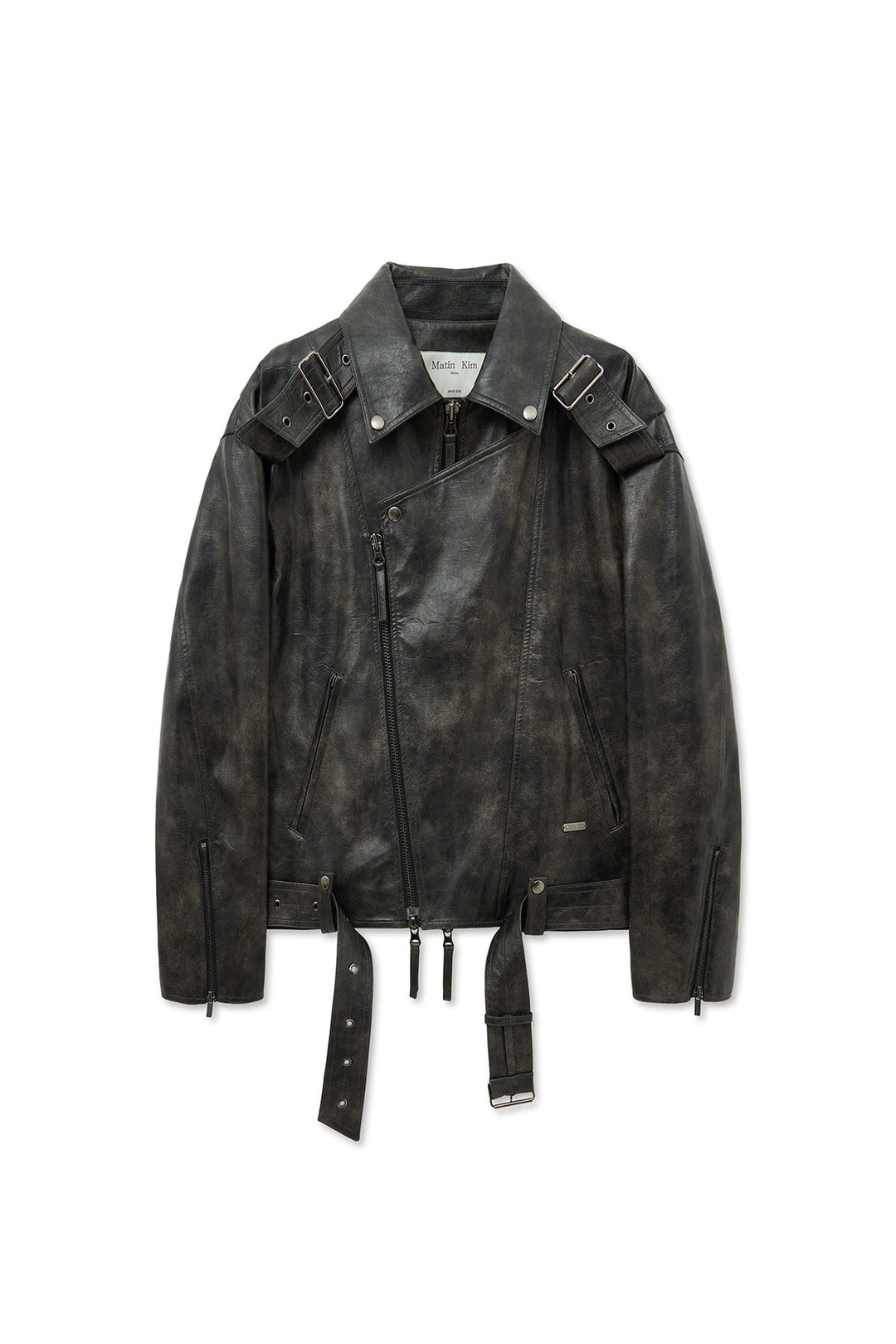 Matin Kim Faux Leather Belted Rider Jumper — Charcoal