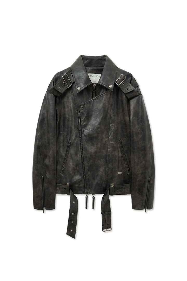 Matin Kim Faux Leather Belted Rider Jumper — Charcoal