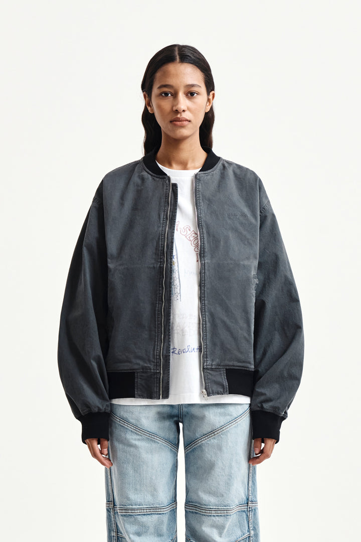 Matin Kim Vintage Washed Back Logo Jumper — Charcoal