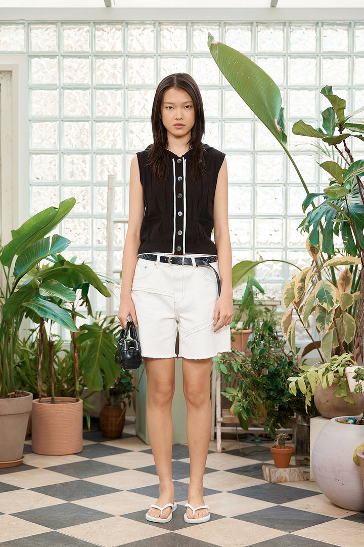 Matin Kim Wrinkle Hoody Button Knit Vest — Black