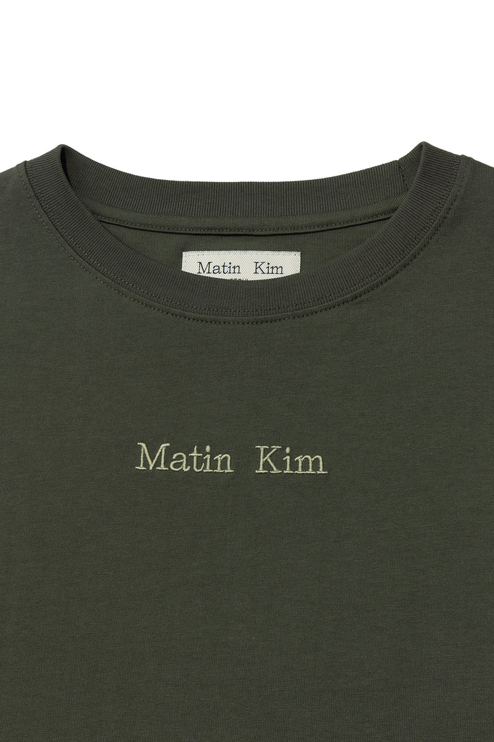 Matin Kim Embroidery Small Logo Oversize Top — Khaki