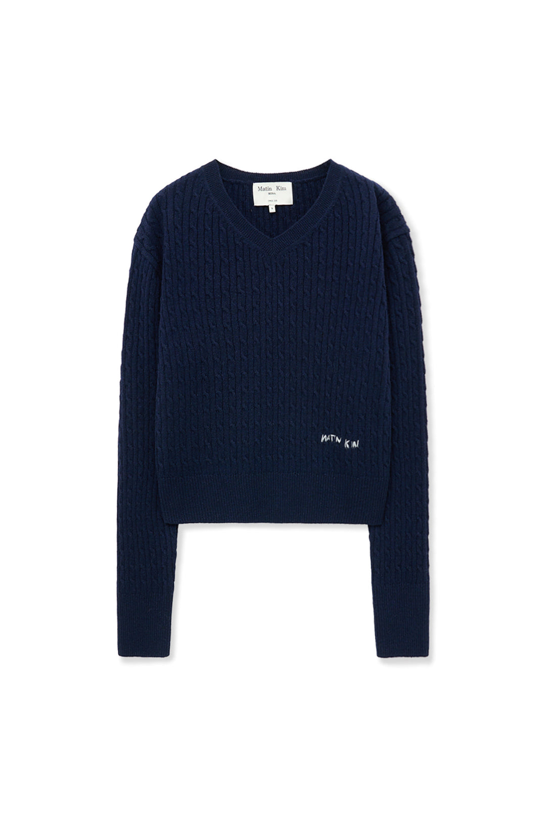Matin Kim Shiny Cable Pullover — Navy blue