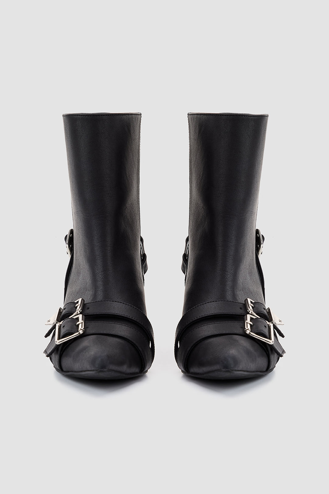 KIMMATIN Laminated Leather Stiletto Ankle Boot — Black