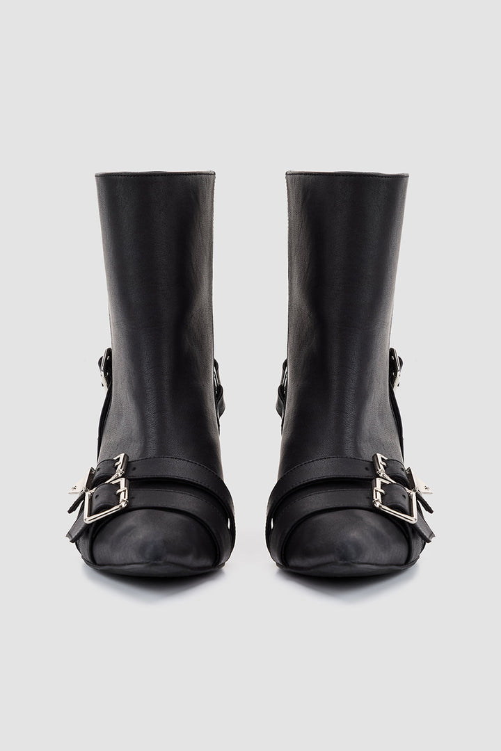 KIMMATIN Laminated Leather Stiletto Ankle Boot — Black