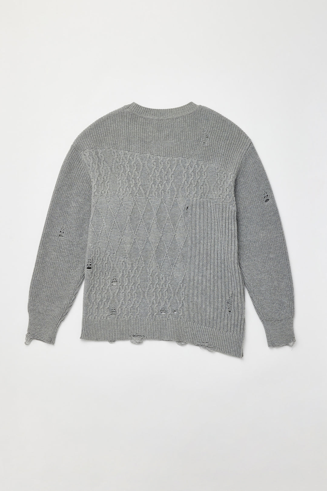 KIMMATIN Cable Mix Damage Knit Pullover — Gray