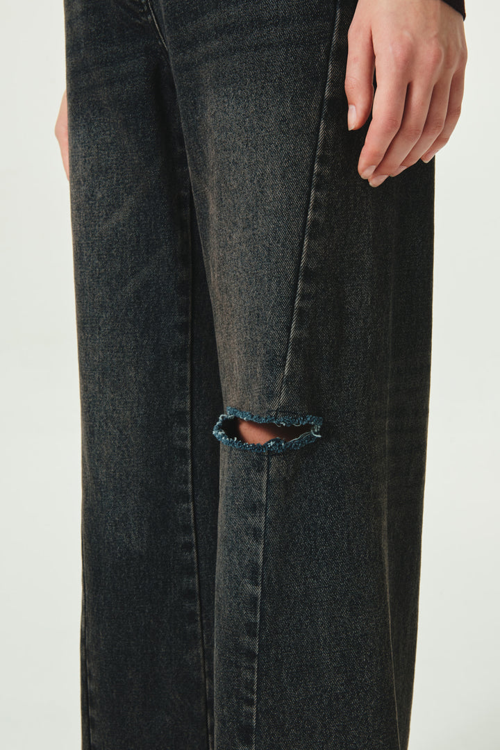 KIMMATIN Slit Point Flare Denim — Navy blue