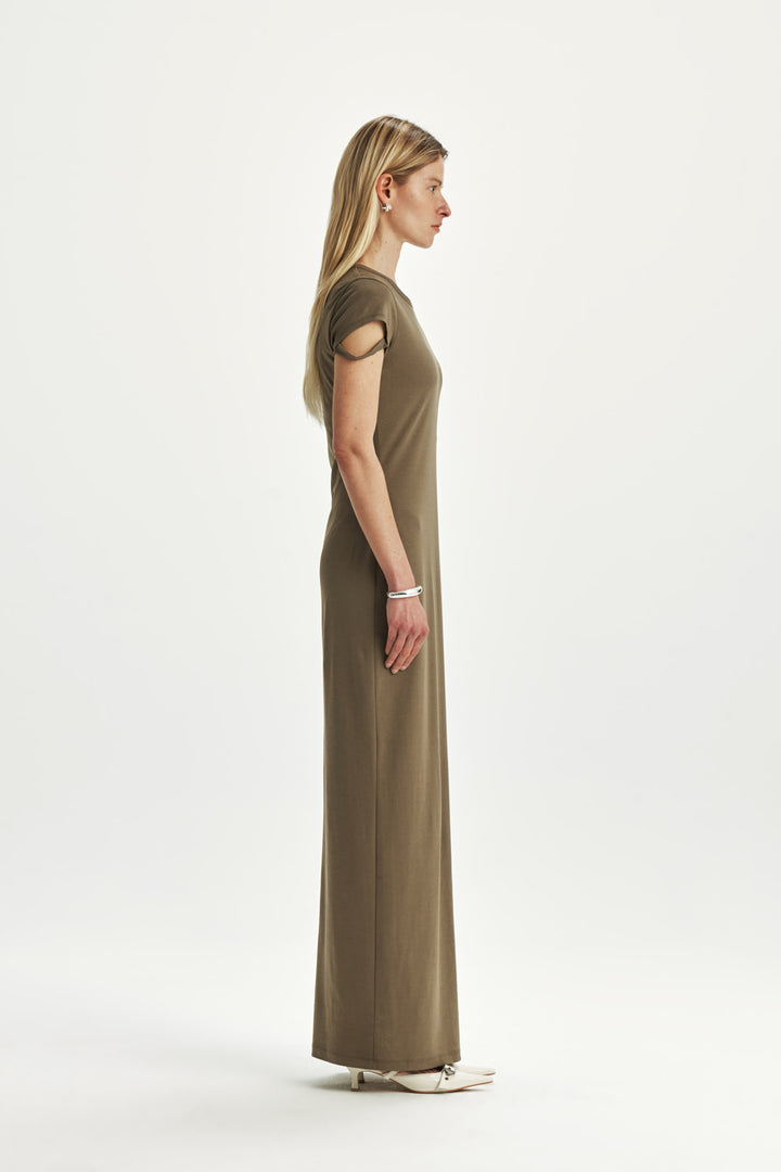 KIMMATIN Strap Point Maxi Dress — Khaki