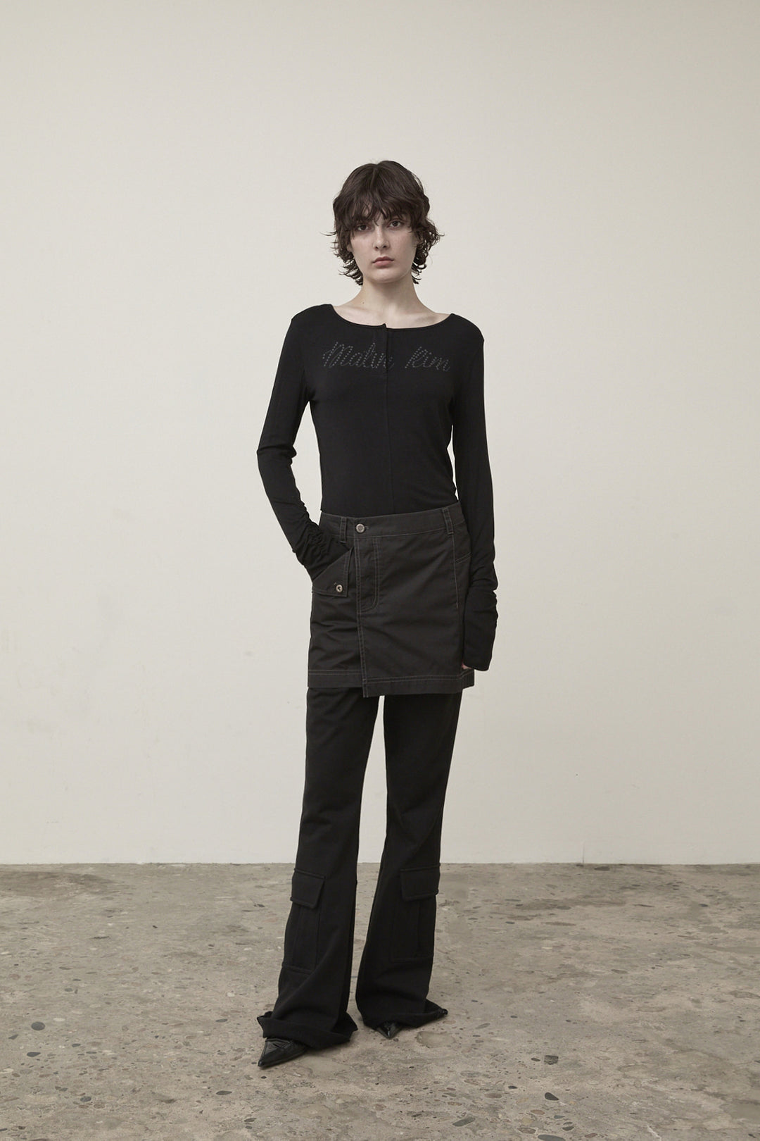 Matin Kim Henley Neck Shirring Top — Black