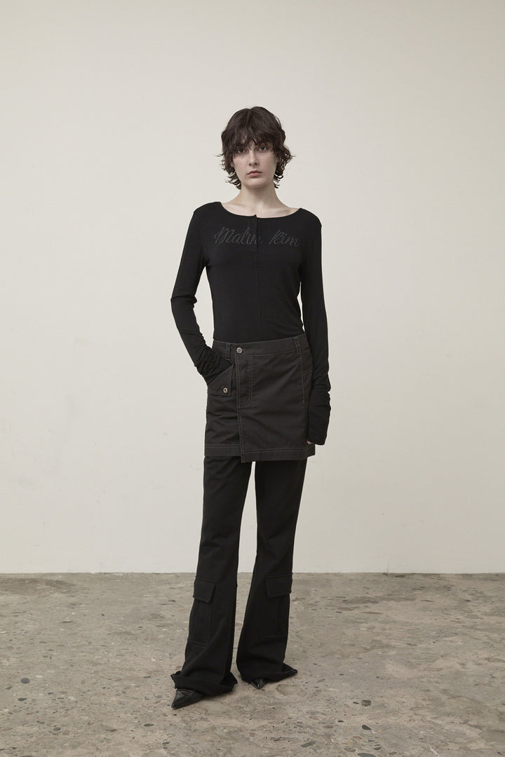 Matin Kim Henley Neck Shirring Top — Black