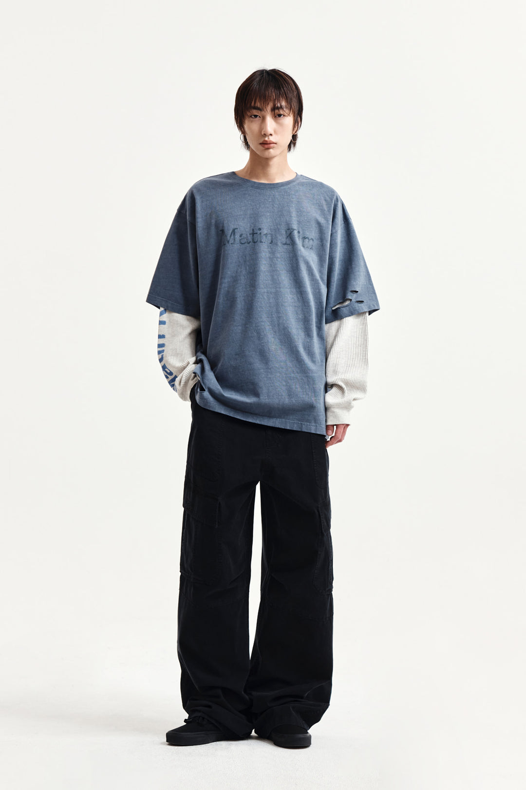 Matin Kim Distressed Logo Top Smoke — Blue