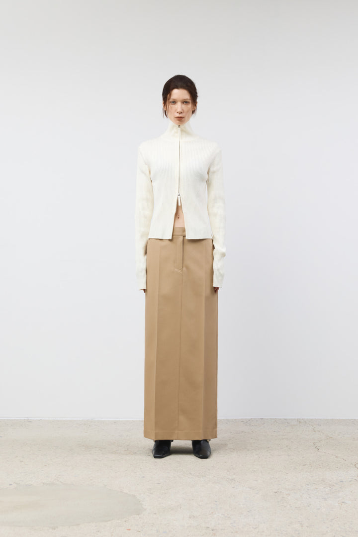 KIMMATIN Back Double Waist Maxi Skirt — Beige