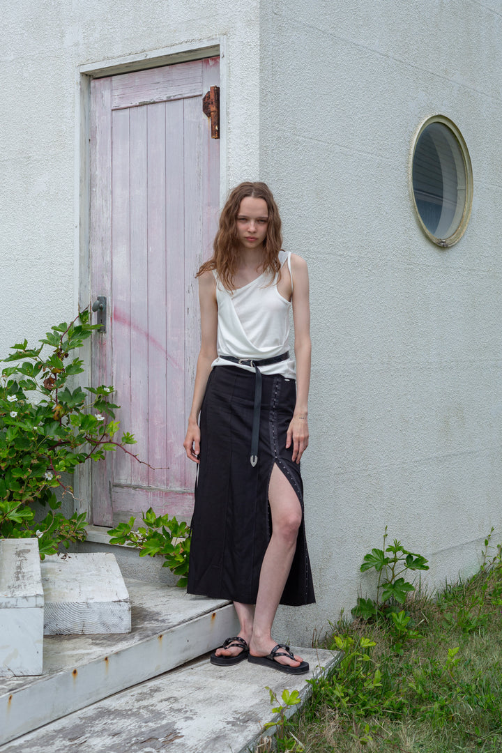 Matin Kim Unbalance Tuck Sleeveless Top — White