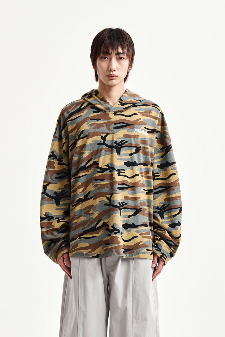 Matin Kim Typo Artwork Camouflage Hoody — Camel