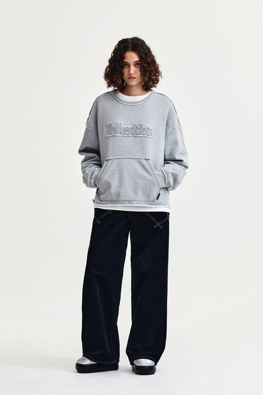 Matin Kim Raw Cut Applique Sweatshirt — Gray
