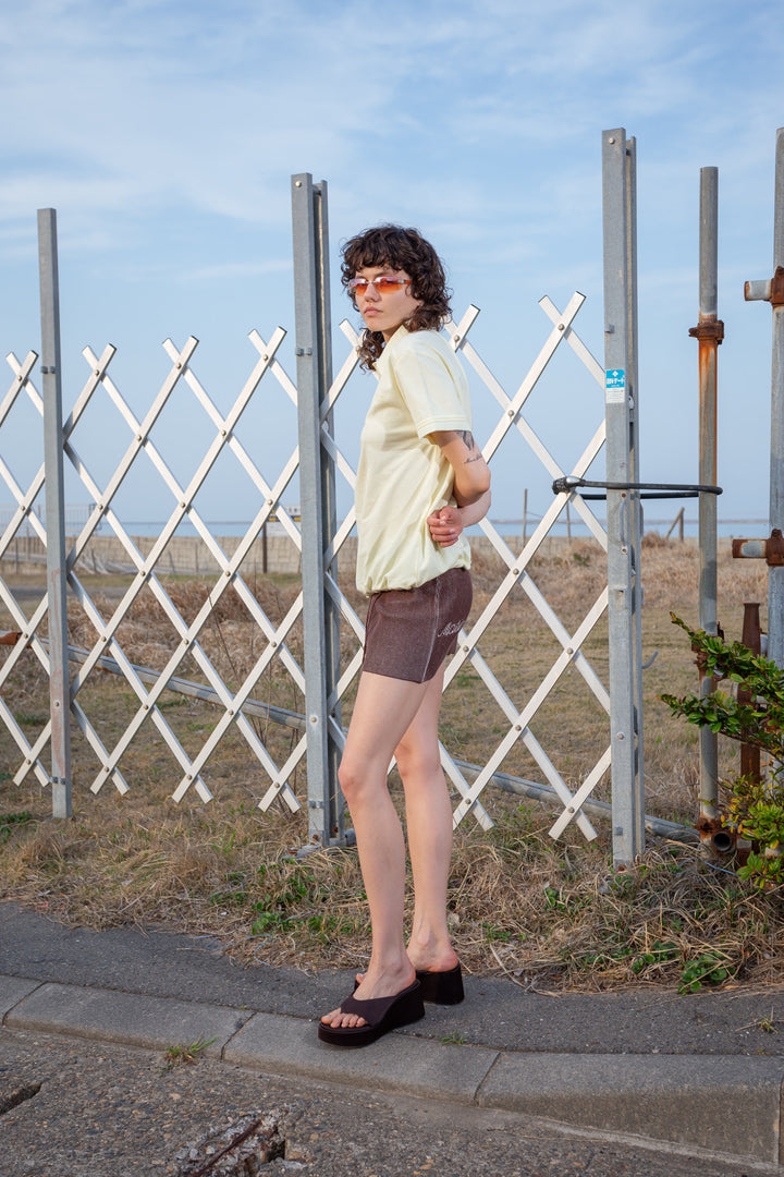 Matin Kim Two Tone Banding Knit Mini Skirt — Brown