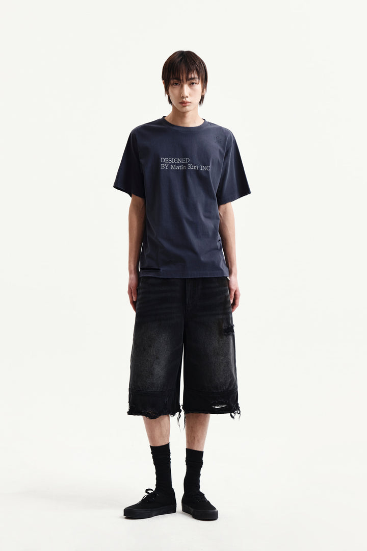 Matin Kim Spray Washed Lettering Damaged Top — Navy blue