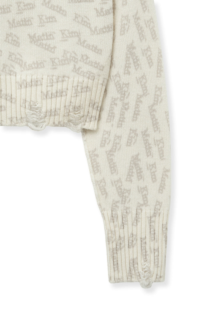 Matin Kim All Over Logo Crop Cardigan — Ivory