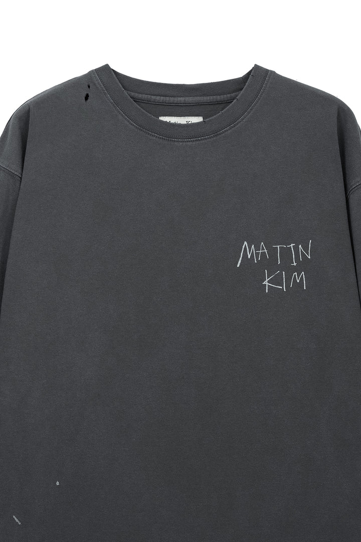 Matin Kim Vintage Washed Logo Top — Charcoal