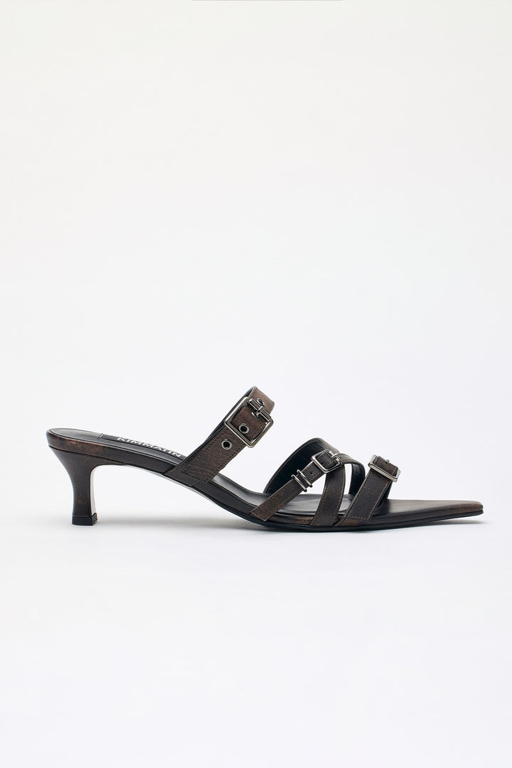 KIMMATIN Buckle Strap Sandal Heels — Brown
