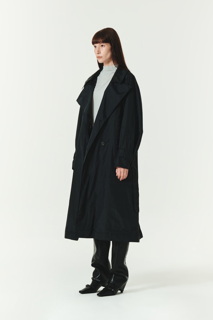KIMMATIN Raglan Belted Nylon Trench Coat — Black