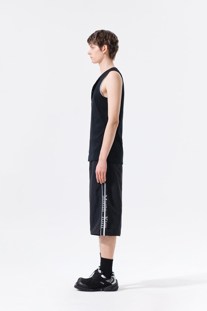 Matin Kim Side Logo Bermuda Track Pants — Black