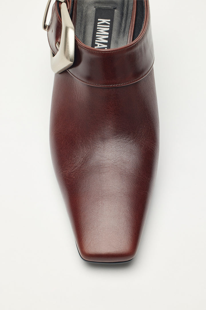 KIMMATIN Bold Buckle Leather Mule — Brown
