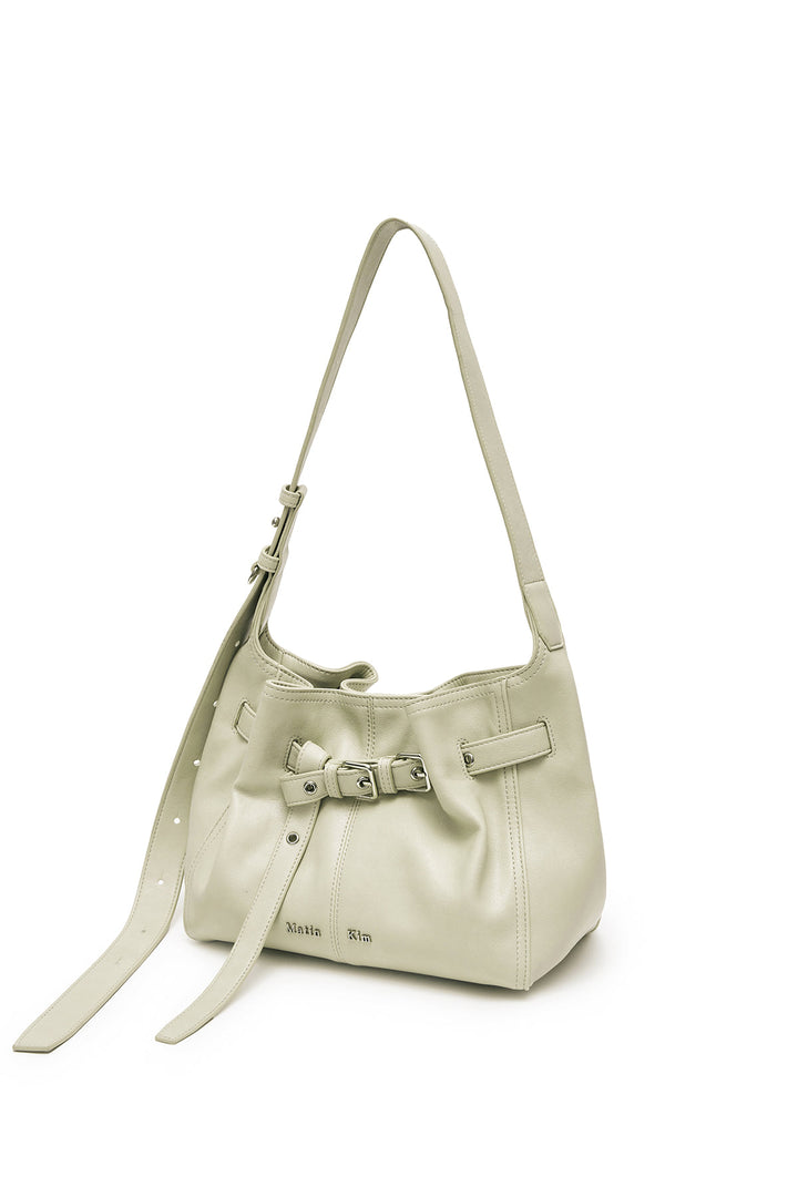 Matin Kim Belted Volunn Small Bucket Bag — Ivory