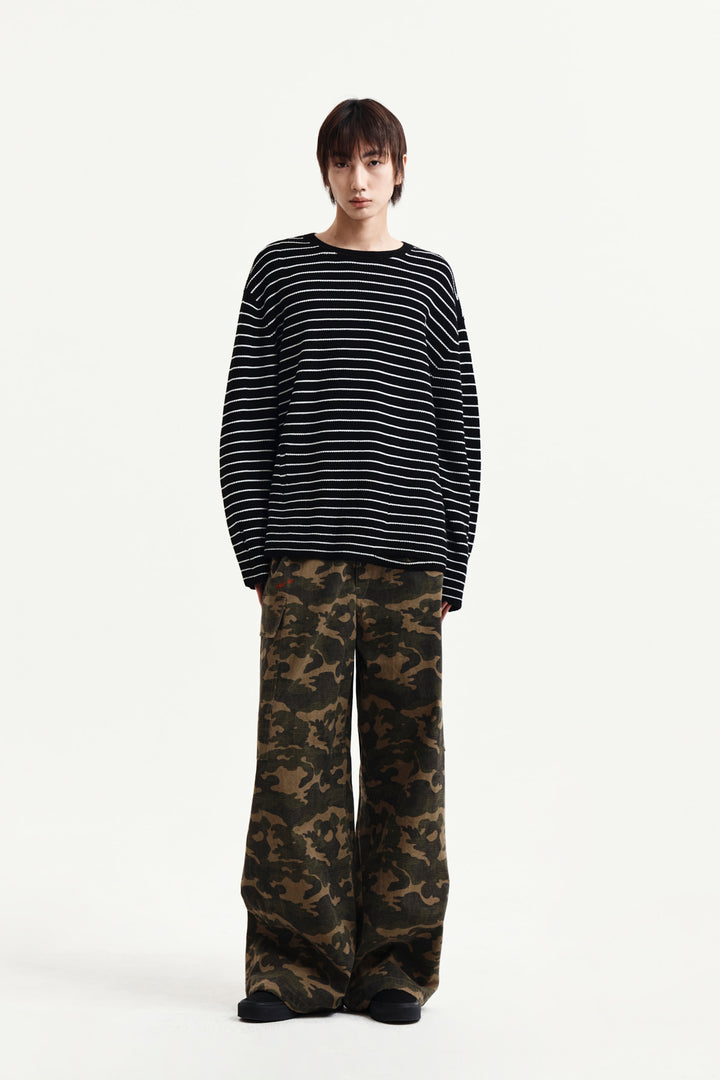 Matin Kim Stripe Damaged Loose Pullover — Black
