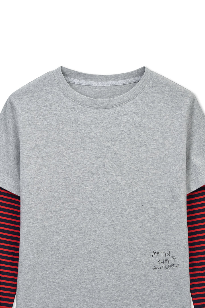 Matin Kim Graffiti Logo Stripe Layered Top — Gray