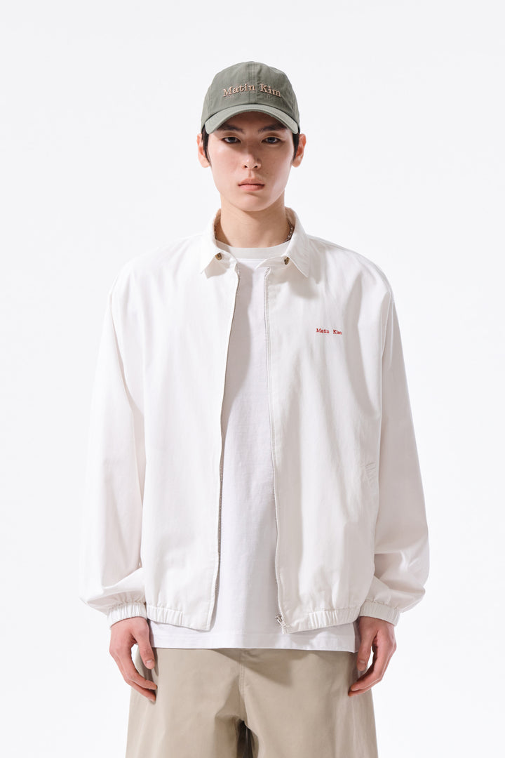 Matin Kim Small Logo Cotton Zip Up Jumper — White