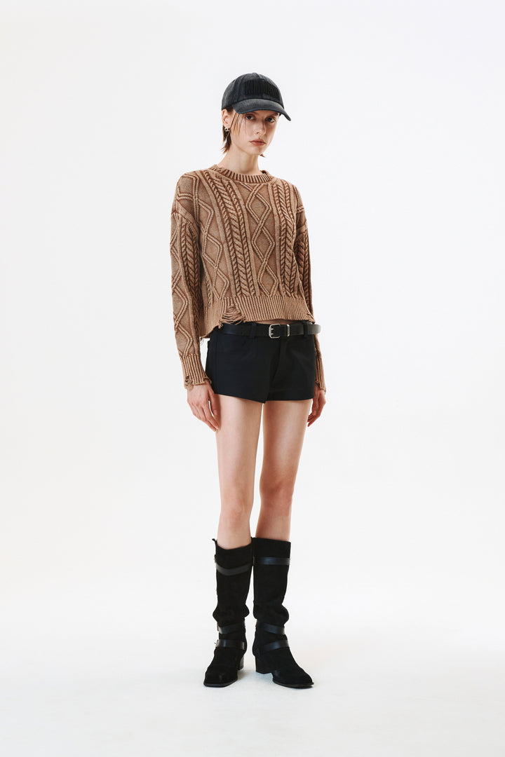 KIMMATIN Washed Cable Pullover — Beige