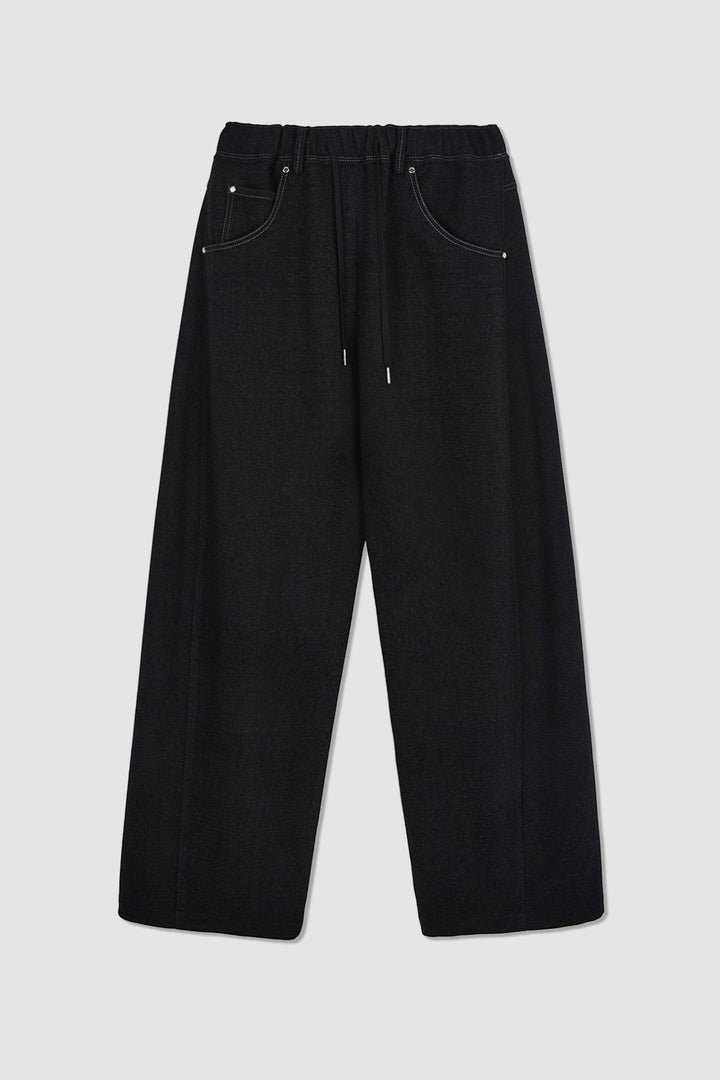 KIMMATIN Blended Wool Curved Banding Pants — Black