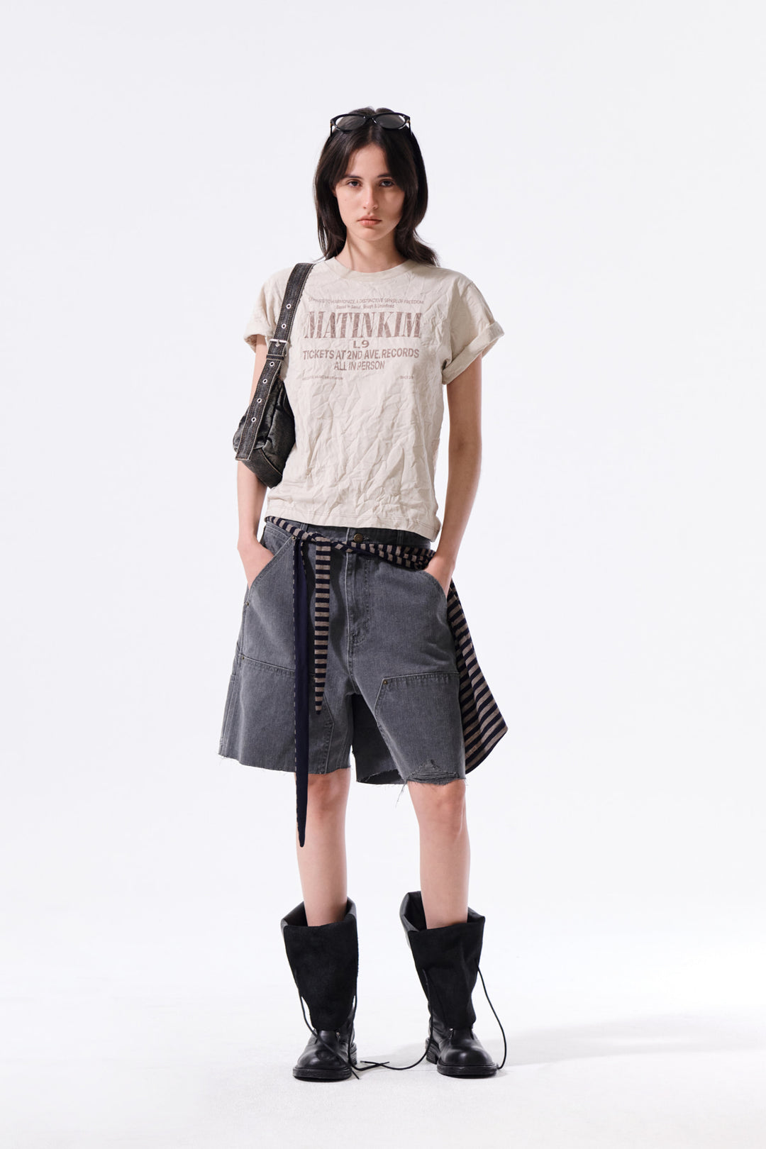 Matin Kim Lettering Graffiti Crease Top — Beige