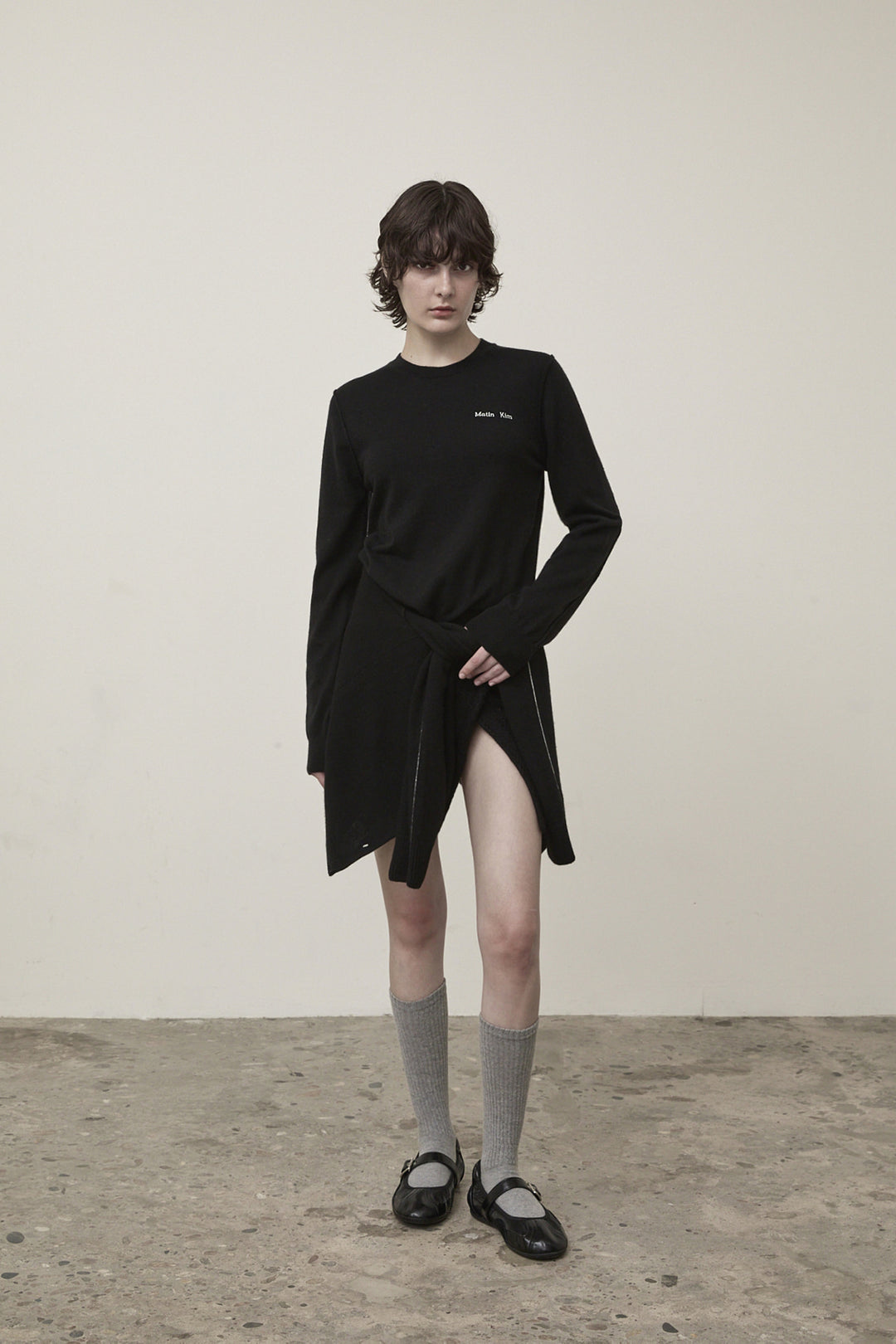 Matin Kim Cashmere Blended Round Knit Cardigan — Black