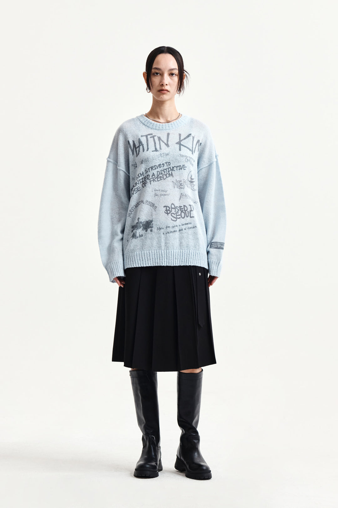 Matin Kim Graffiti Artwork Knit Pullover — Light Blue