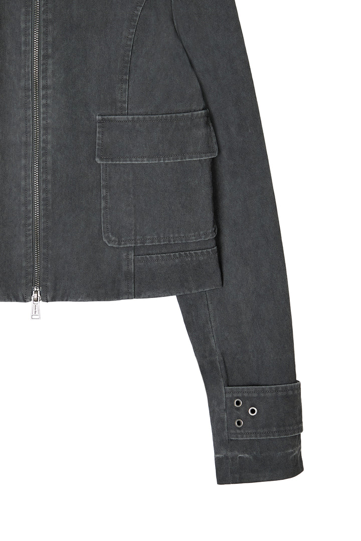 Matin Kim Washed Slim Biker Jumper — Charcoal